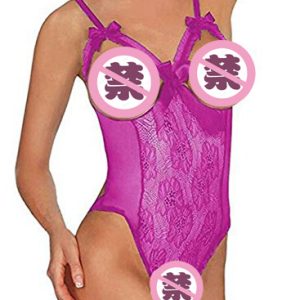 Sexy Sheer Lace Crotchless Lingerie Bodysuit for Women – Open Cup Backless One-Piece with Bows
