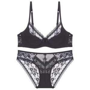 Sexy Floral Lace Underwire Lingerie Set for Women – Sheer Push-Up Bra & Panty 2-Piece Intimate Set – Adjustable Straps, Ultra-Soft Mesh – Available in Black, Pink, and White